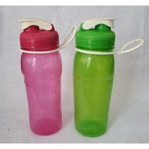 2 Rubbermaid Refill Reuse Chug Water Bottle Pink Flip-Top Lid 20oz Lot Used